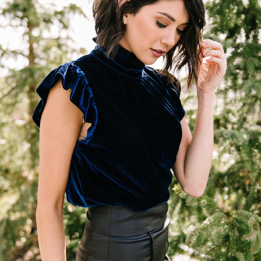 Fuchsia Velvet Mock Neck Top - Picture 7 of 8